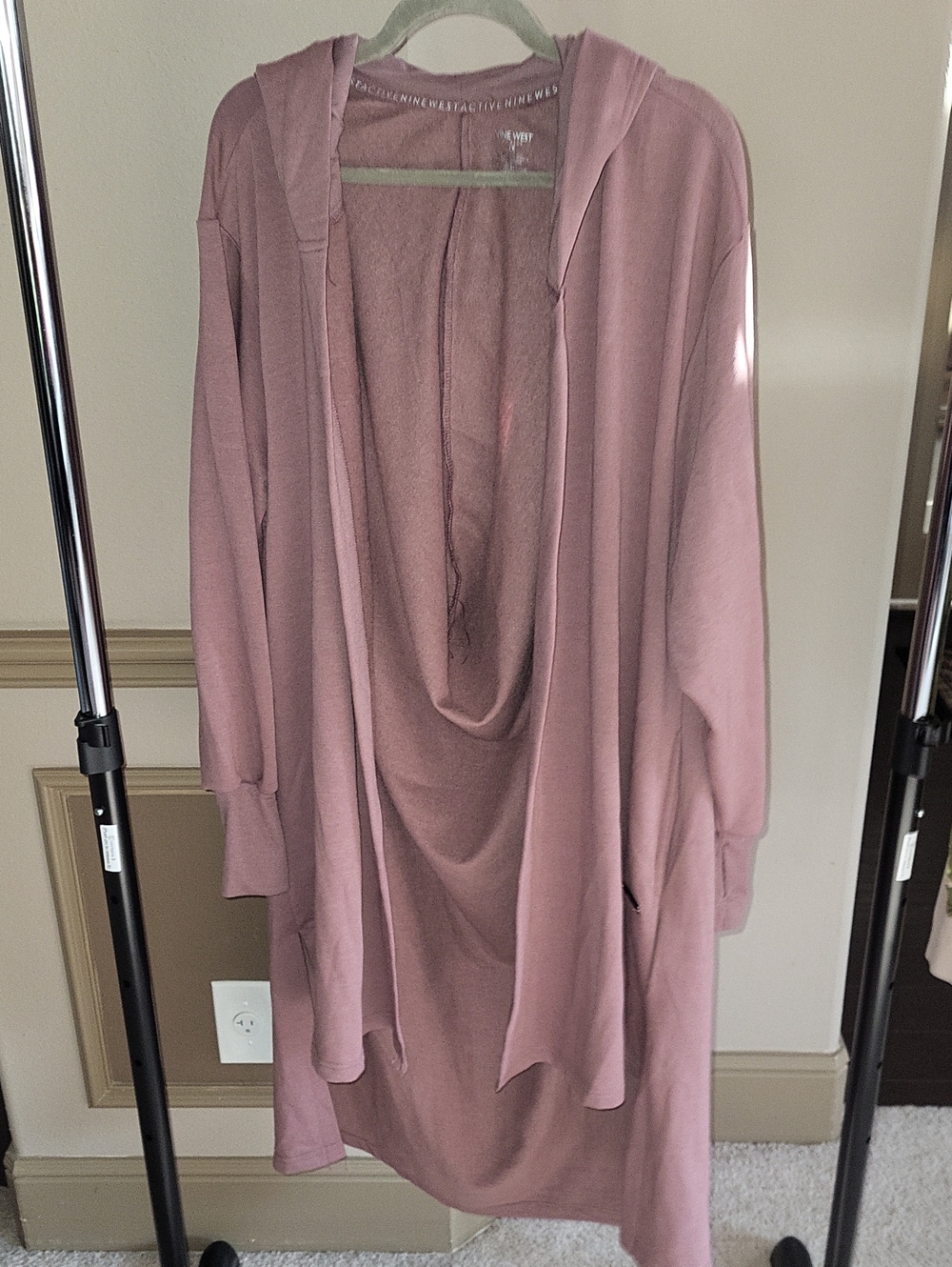 Nine West Mauve Open-Front Hooded Draped Cardigan